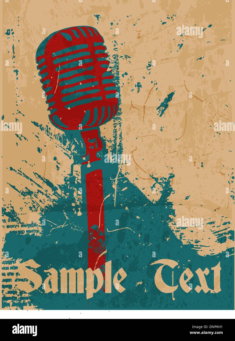 grunge concert poster with microphone Stock Vector