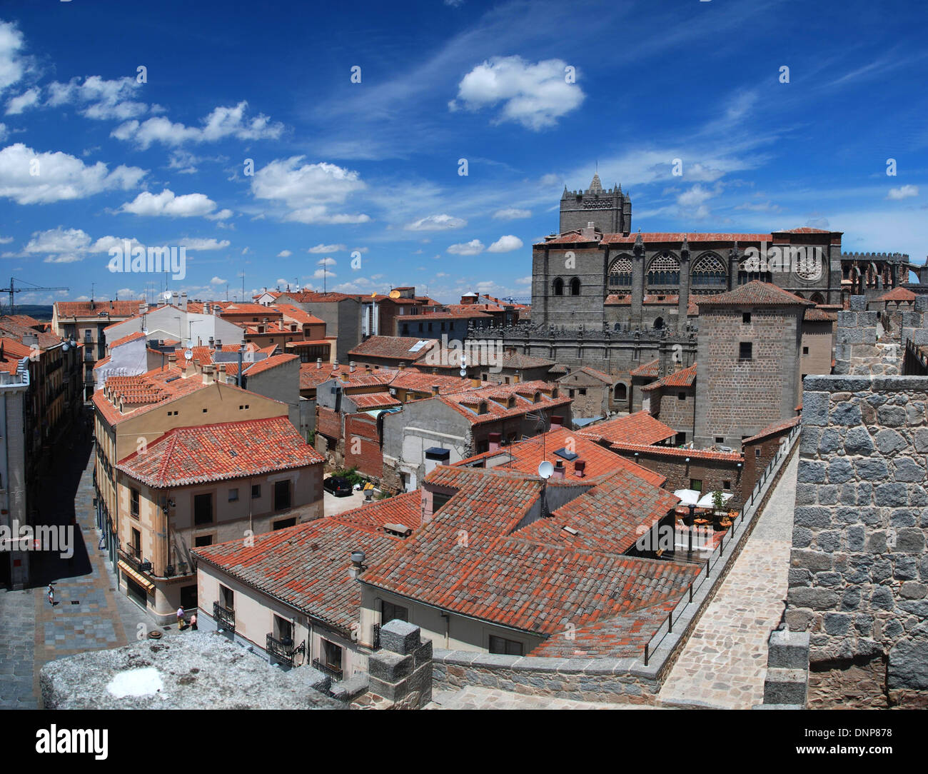 Rooftops of Avila, with a view of the Cathedral Stock Photo