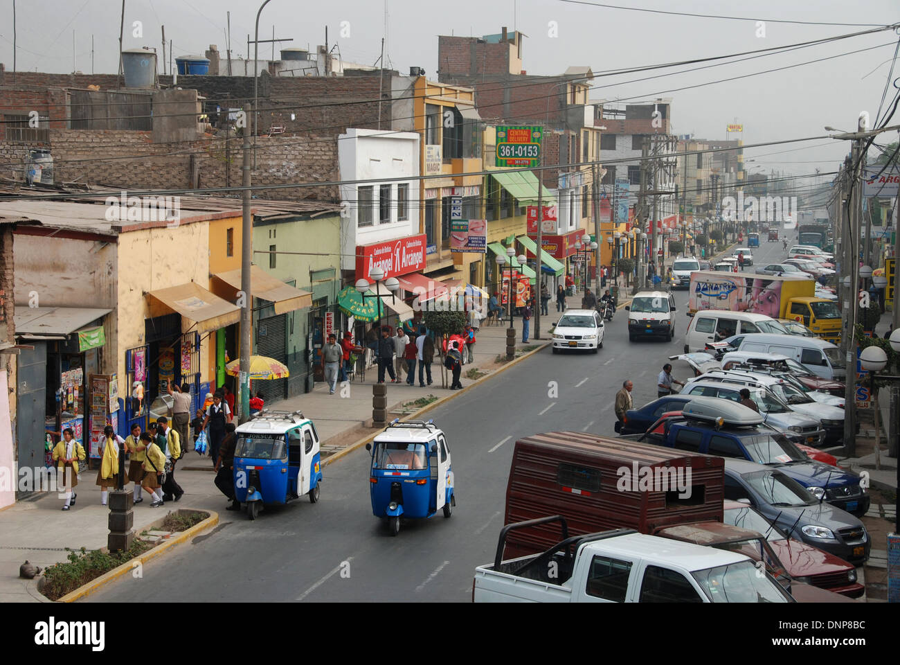 A busy street in Chosica, Peru Stock Photo