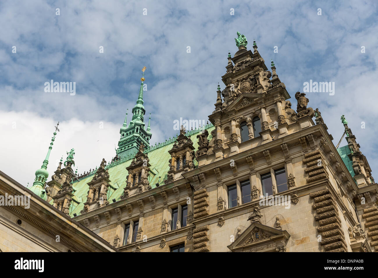 Detail of the facade of the famous Rathaus (City Hall) in Hamburg, Germany Stock Photo