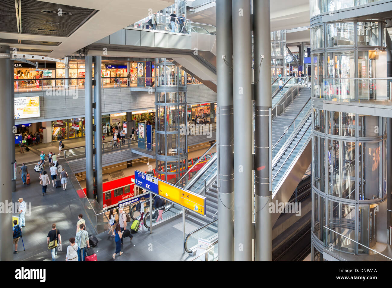 BERLIN, GERMANY - JULY 22: Tourists and workers are shopping and traveling at the central station of Berlin on July 22, 2013 in Stock Photo