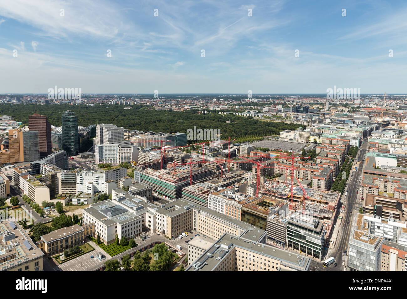 Aerial view of Berlin with Potsdamer Platz and public park Tiergarten Stock Photo