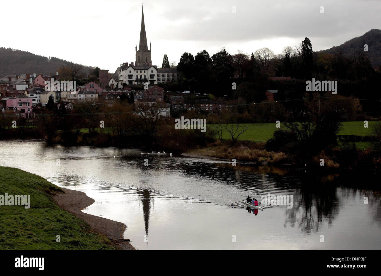 Rowing club take to the waters of the river Wye at Ross on Wye Stock Photo