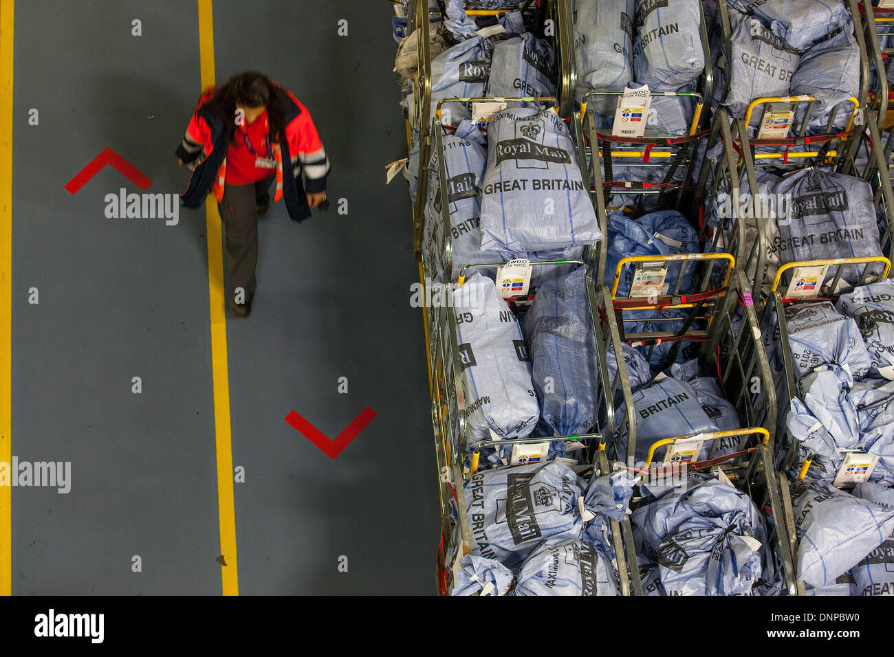 Interior view of the Royal Mail's Worldwide Distribution Centre near