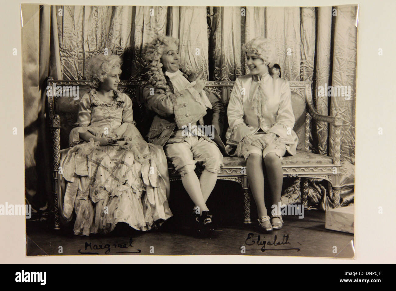 A signed photograph of Princess Margaret (left) and Princess Elizabeth (right) for the play Cinderella, 1941 Stock Photo