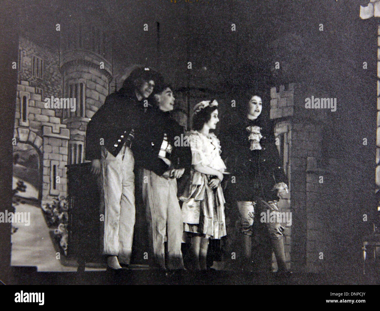 Collect photograph of Princess Margaret (middle) and Princess Elizabeth (right) in the play Cinderella, 1941 Stock Photo