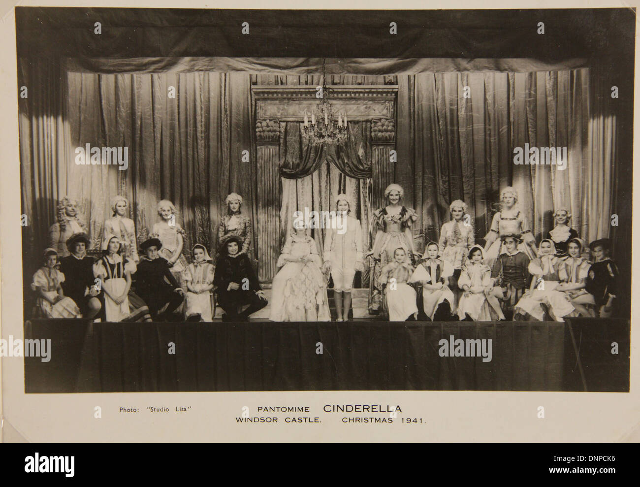 Collect photograph of Princess Margaret (centre left) and Princess Elizabeth (centre right) in the play Cinderella, 1941 Stock Photo