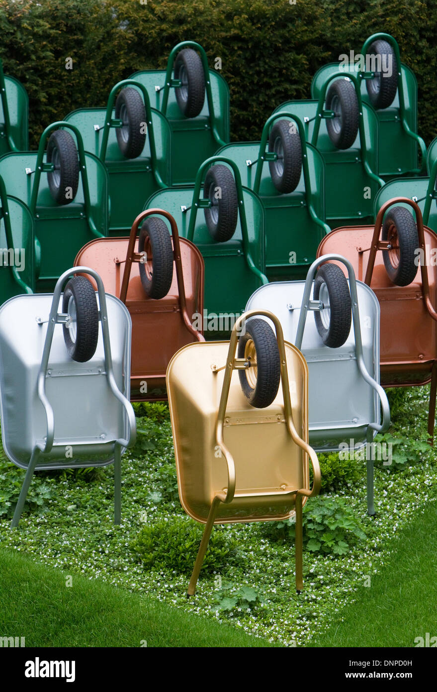 Wheelbarrow art installation Chelsea Flower Show 2013 Stock Photo Alamy