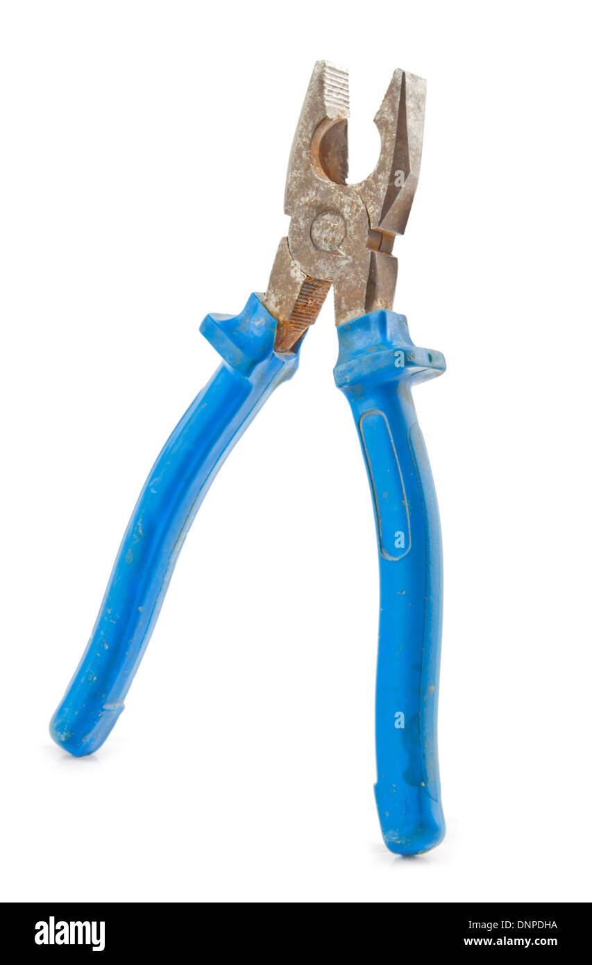 pliers blue handle tool isolated on a white background Stock Photo