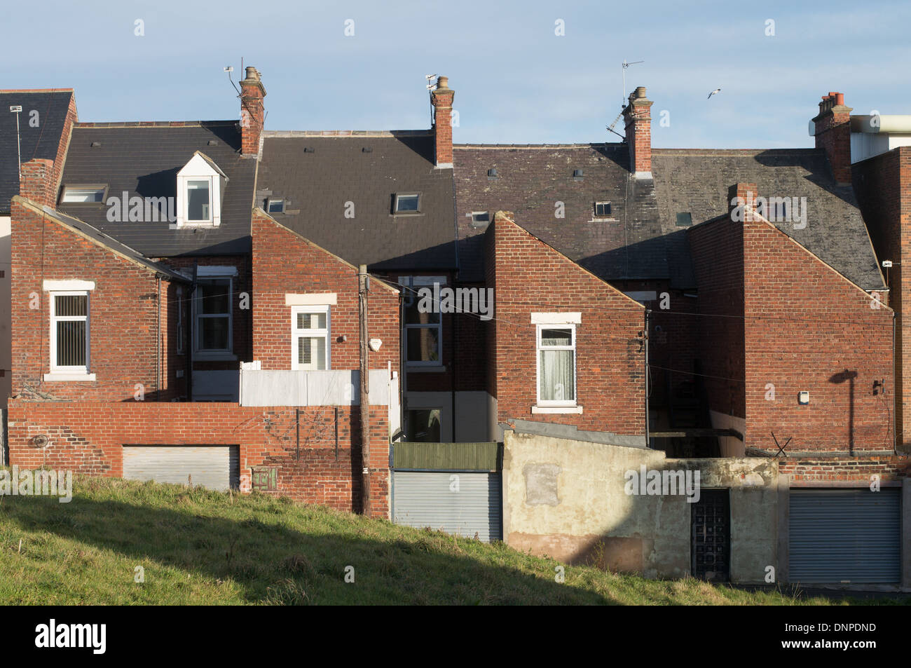 Rear view of terraced houses South Shields, north east England UK Stock