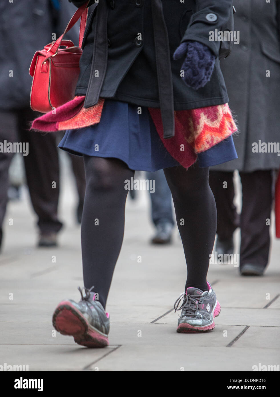 Feet walking to work on London Bridge-Daily drudgery monotony Stock Photo