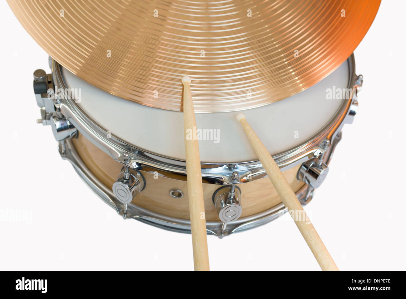 snare drum, drumsticks and ride cymbal Stock Photo Alamy