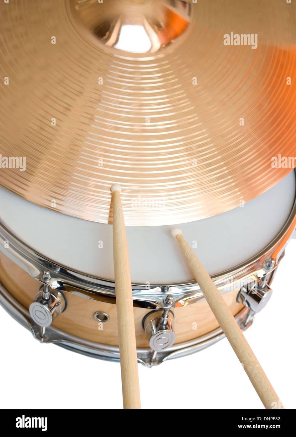 snare drum, drumsticks and ride cymbal Stock Photo Alamy
