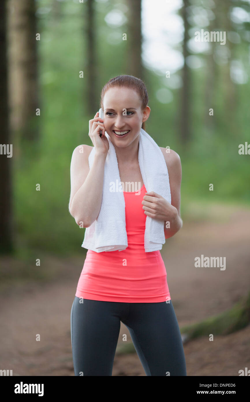 Netherlands, Erp, Portrait of woman talking on mobile Stock Photo