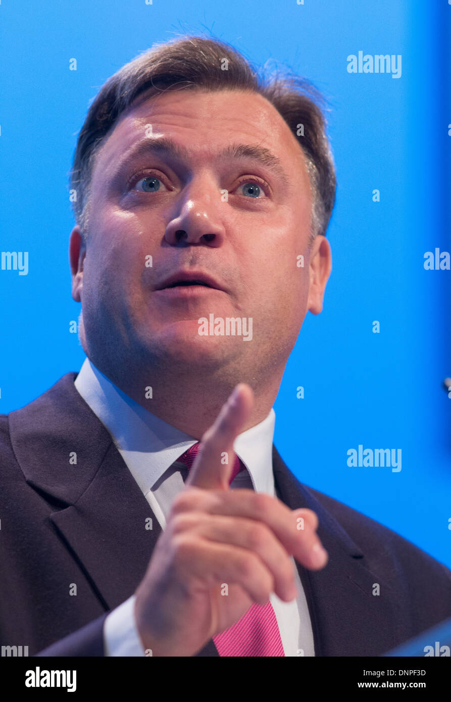 Ed Balls-Shadow Chancellor of the Exchequer Labour MP for Morley and Outwood speaking at the Labour Party conference Stock Photo
