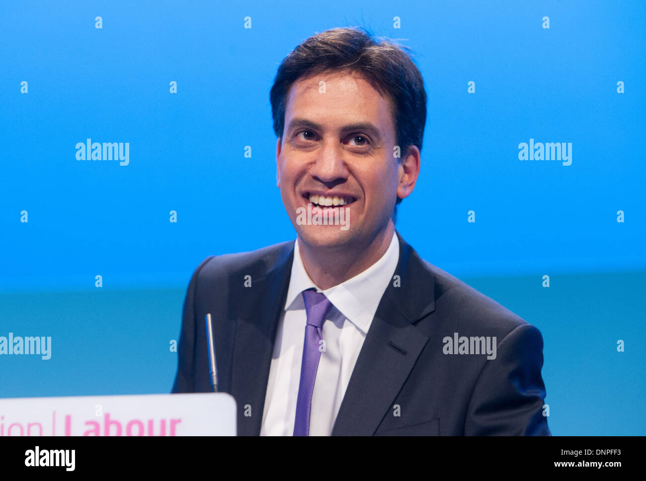Ed Miliband addresses the Labour Party conference,Brighton 2013 Stock Photo