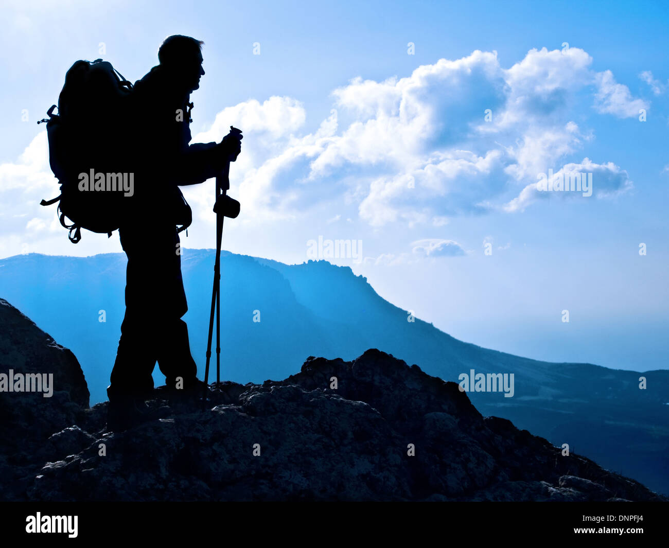 Silhouette trekker mountains hi-res stock photography and images - Alamy