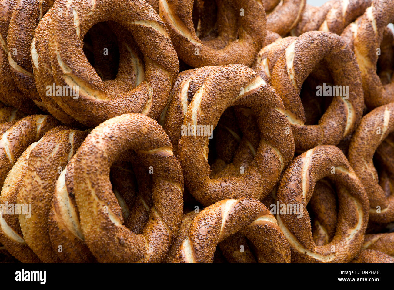 A close up image of a Simit Bread vending trolley that are so popular in Istanbul, Turkey. Stock Photo