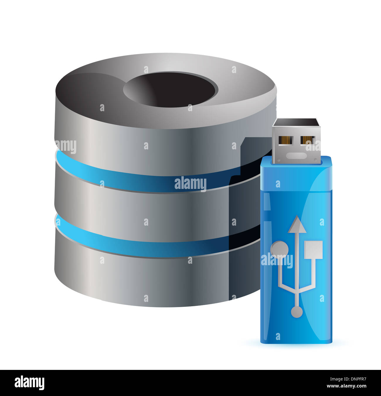 Modern computer server and usb stick illustration design over white ...