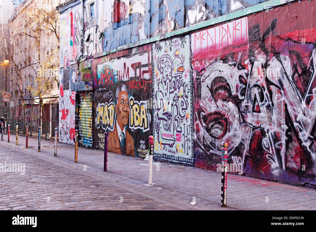 Paris Street art - Rue Dénoyez Belleville graffiti Stock Photo