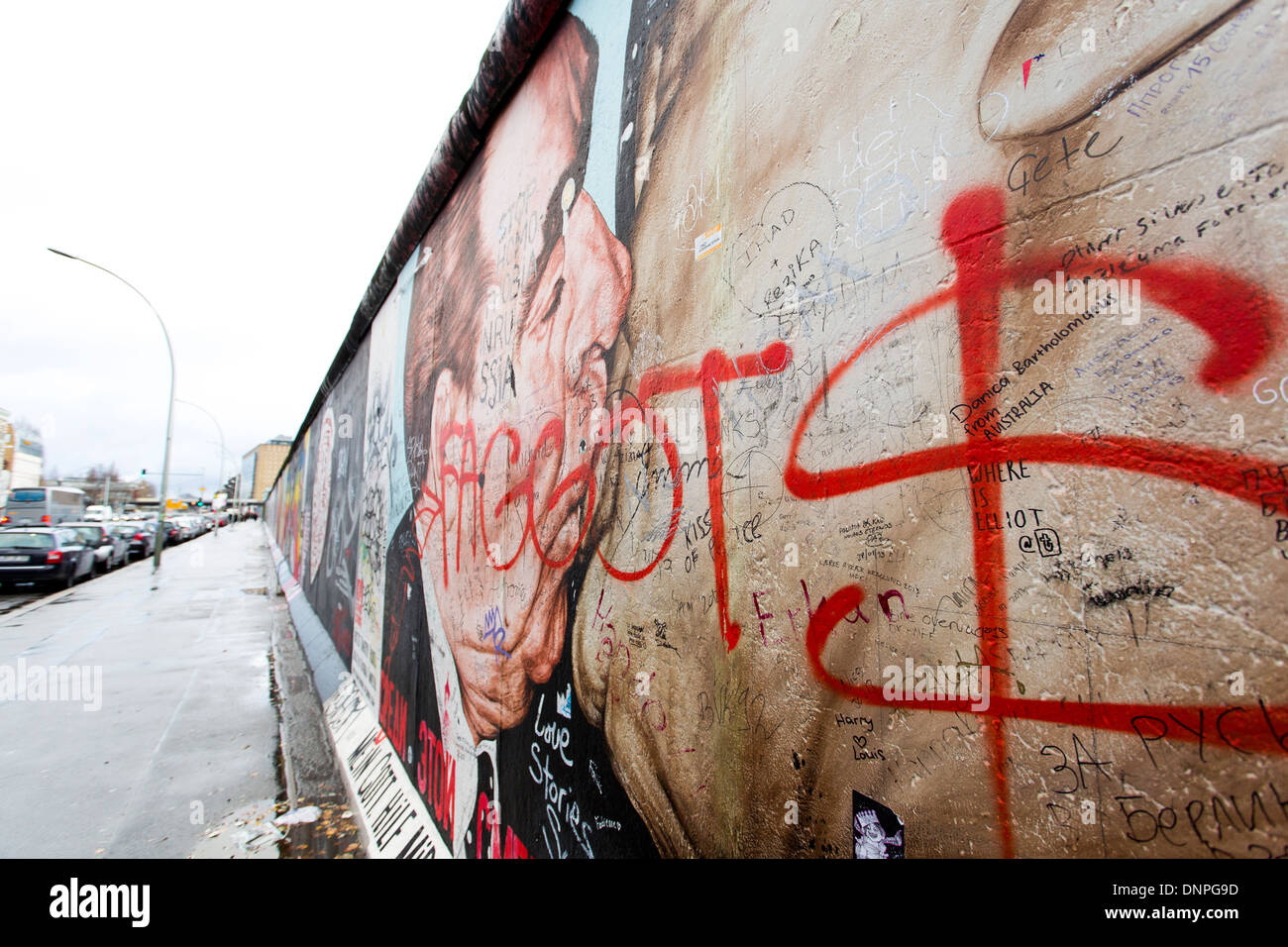 06/12/2013 Berlin Wall mural showing Leonid Brezhnev kissing East