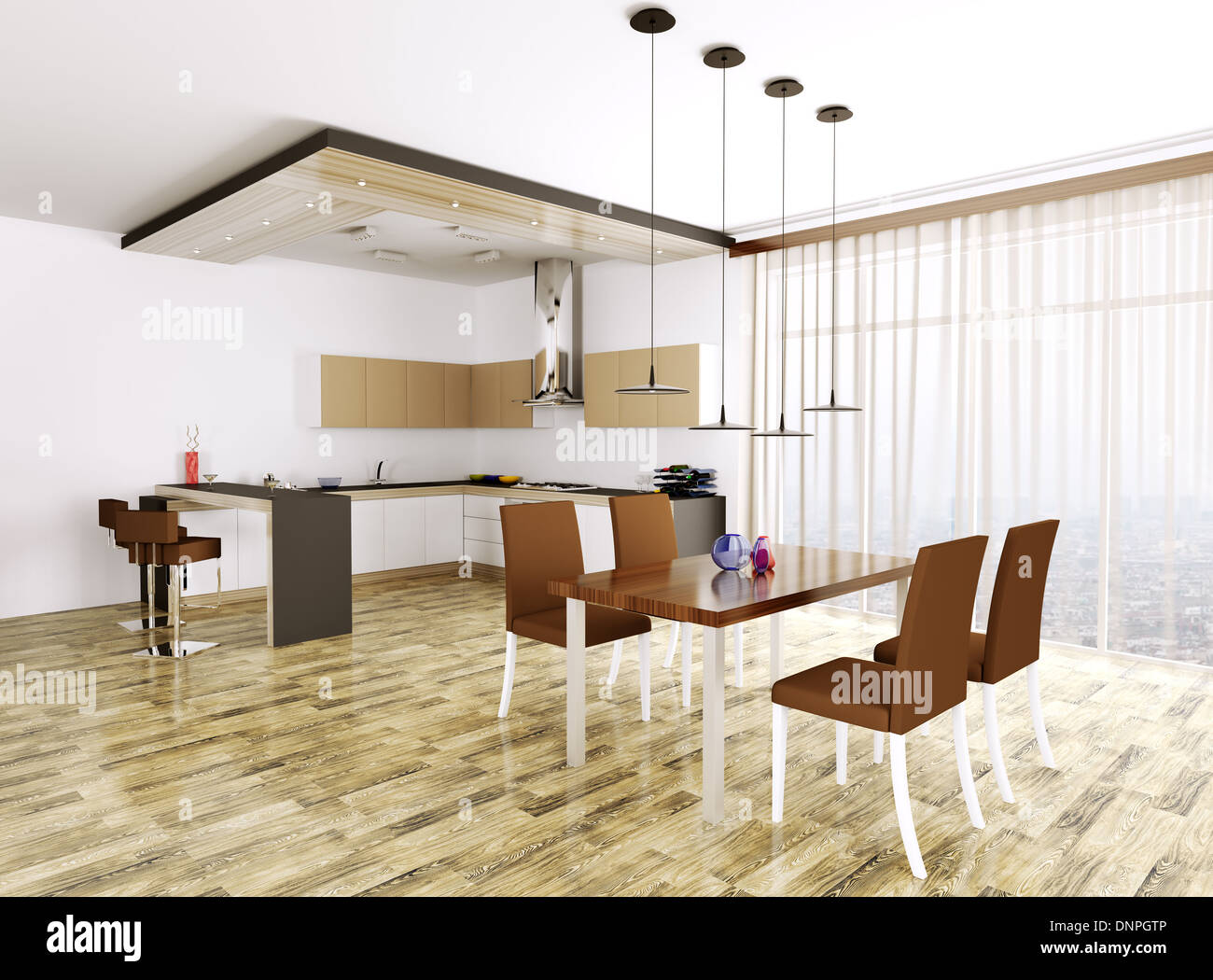 Interior design of modern kitchen 3d render Stock Photo - Alamy