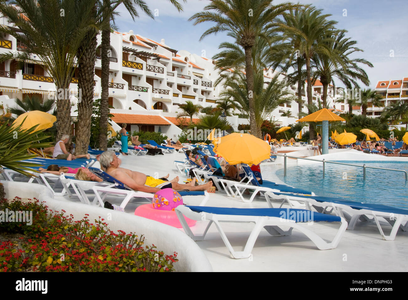 public swimming pool at Parque Santiago III, Playa de las Americas, southern Tenerife, Spain Stock Photo