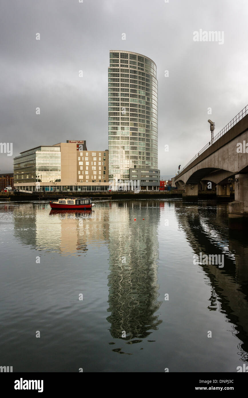The Obel tower and the River Lagan Belfast Stock Photo