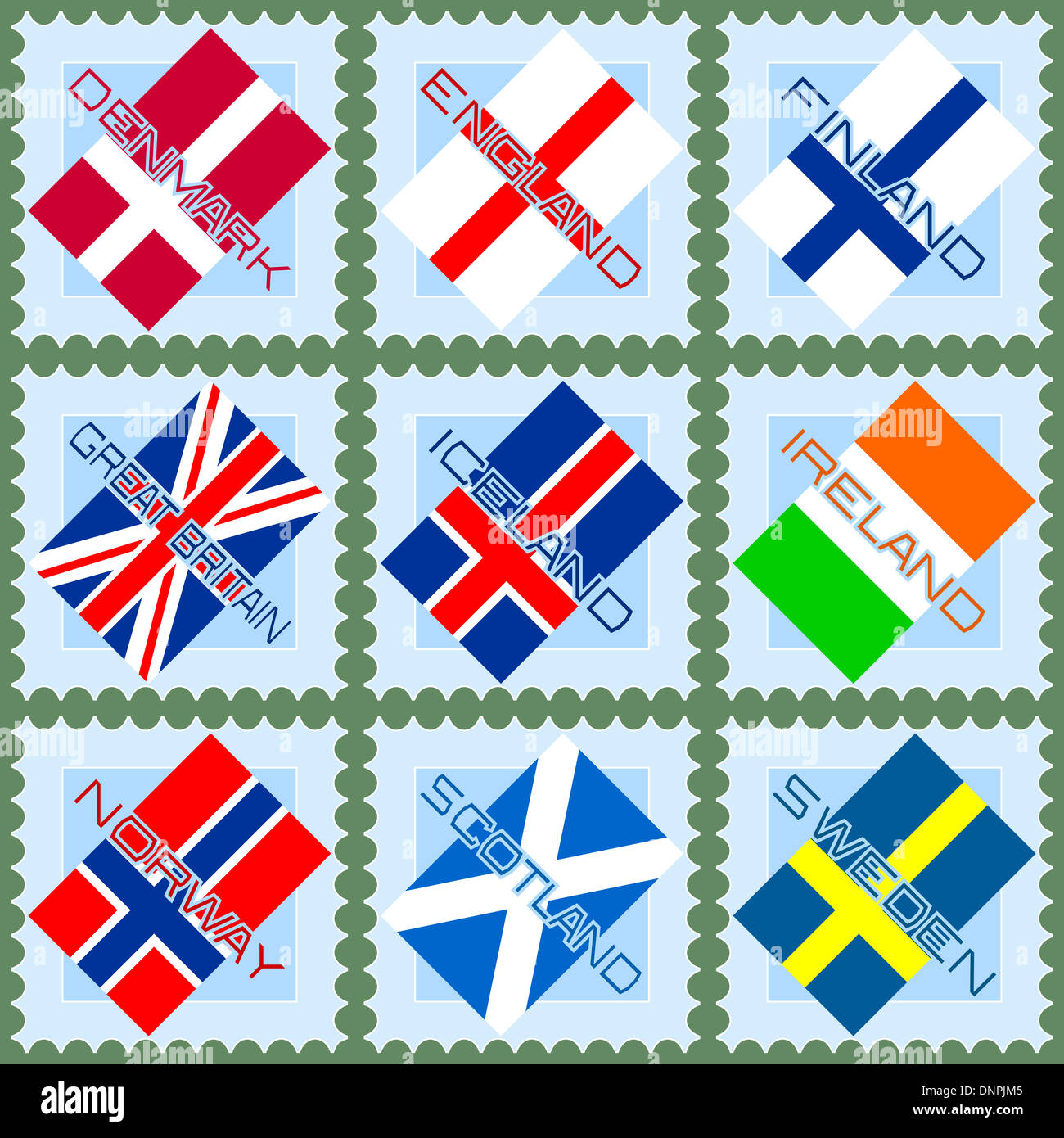 Stamps with flags Stock Photo Alamy