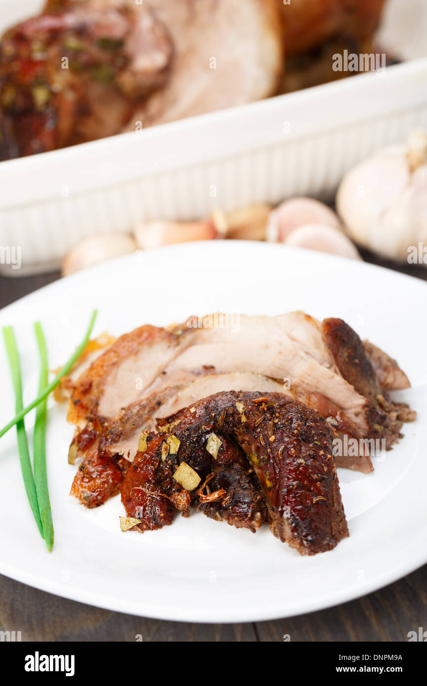 Baked pork leg Stock Photo