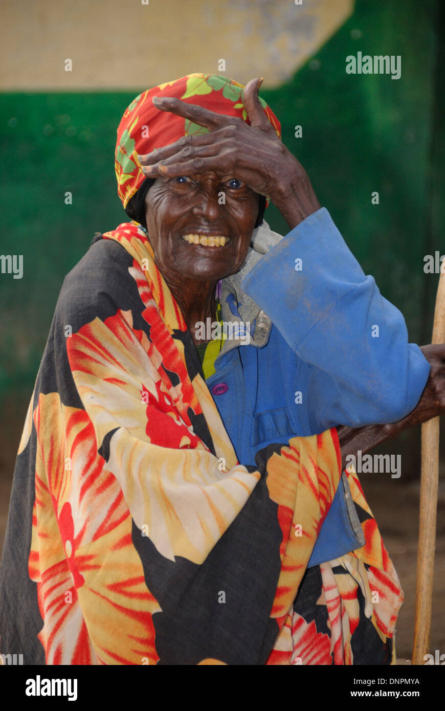 Old Djboutian woman posing in a street of Dikhil town in the south of Djibouti, Horn of Africa Stock Photo