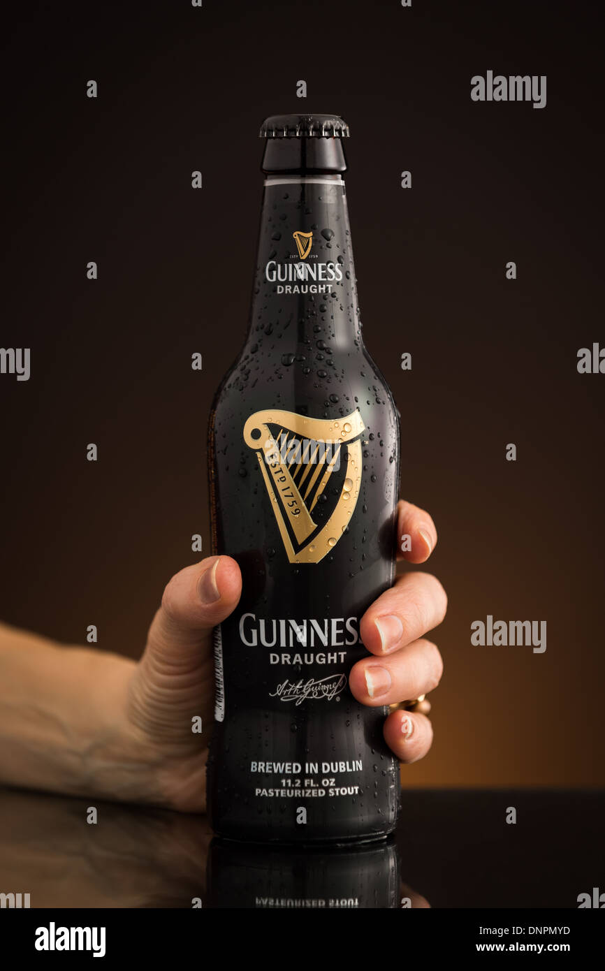 Photo of the new USA imported Draught Guinness bottle Stock Photo