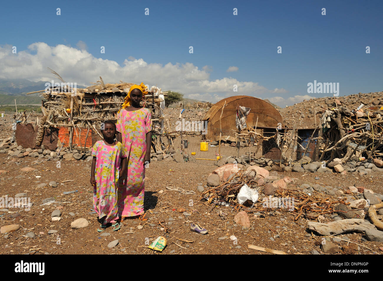 Two Djiboutian girls posing in a village in northern Djibouti, Horn of Africa Stock Photo