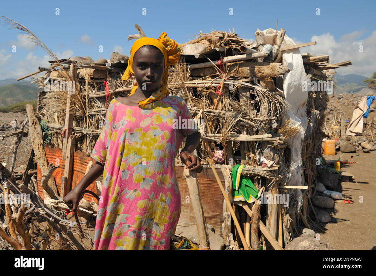 Djiboutian girl posing in a village in northern Djibouti, Horn of Africa Stock Photo