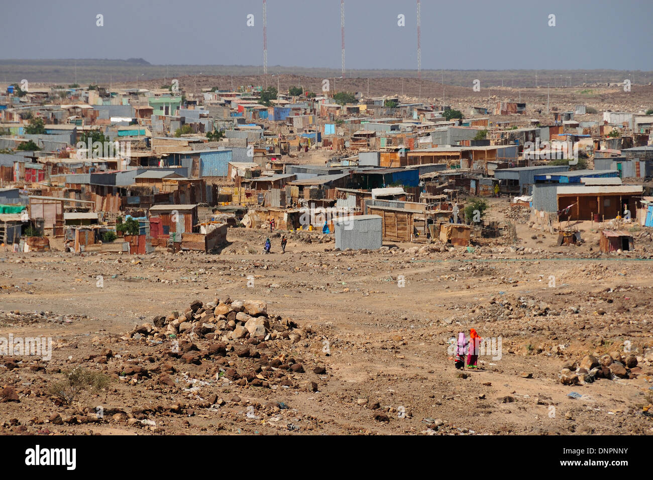 Makeshift Houses of Balbala district near Djibouti city, Djibouti, Horn of Africa Stock Photo