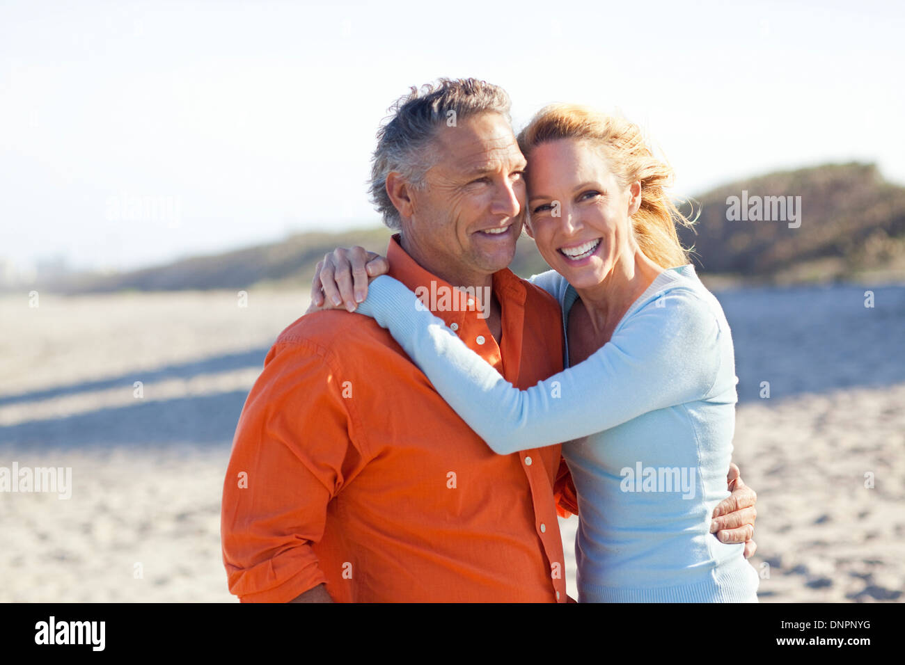 Portrait of Mature Couple on Beach, Jupiter, Palm Beach County, Florida, USA Stock Photo