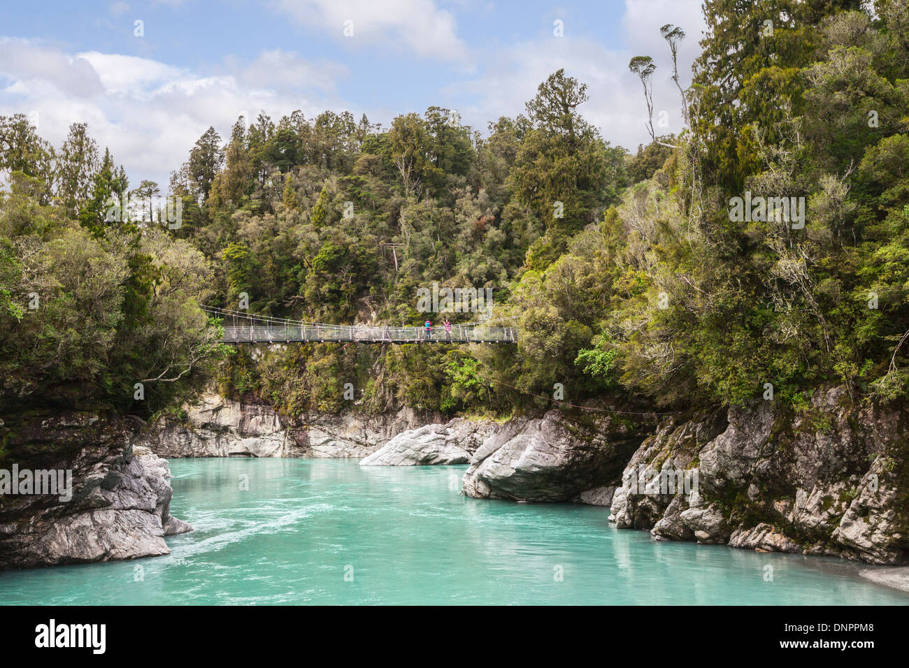The gorge of the Hokitika River, West Coast, in the South Island of New Zealand. The colour of the water is... Stock Photo