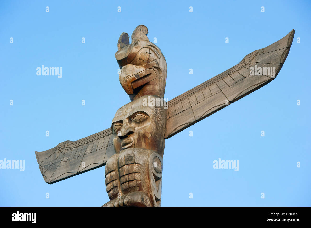 Memorial Totem Pole for Rose Cole Yelton, Squamish tribe, erected 2009, Stanley Park, Vancouver BC, Canada. Stock Photo