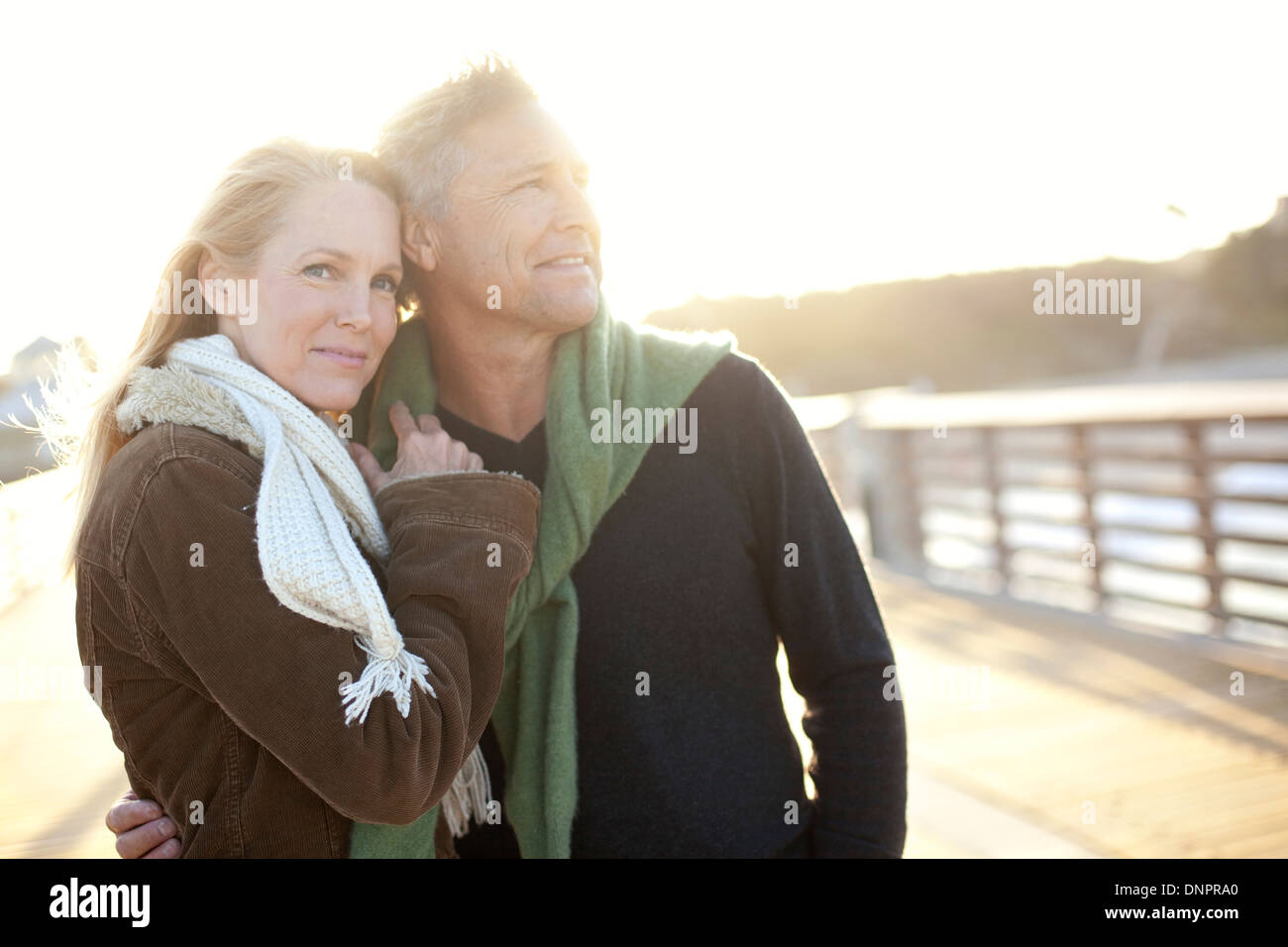 Mature Couple Walking along Pier, Jupiter, Palm Beach County, Florida, USA Stock Photo