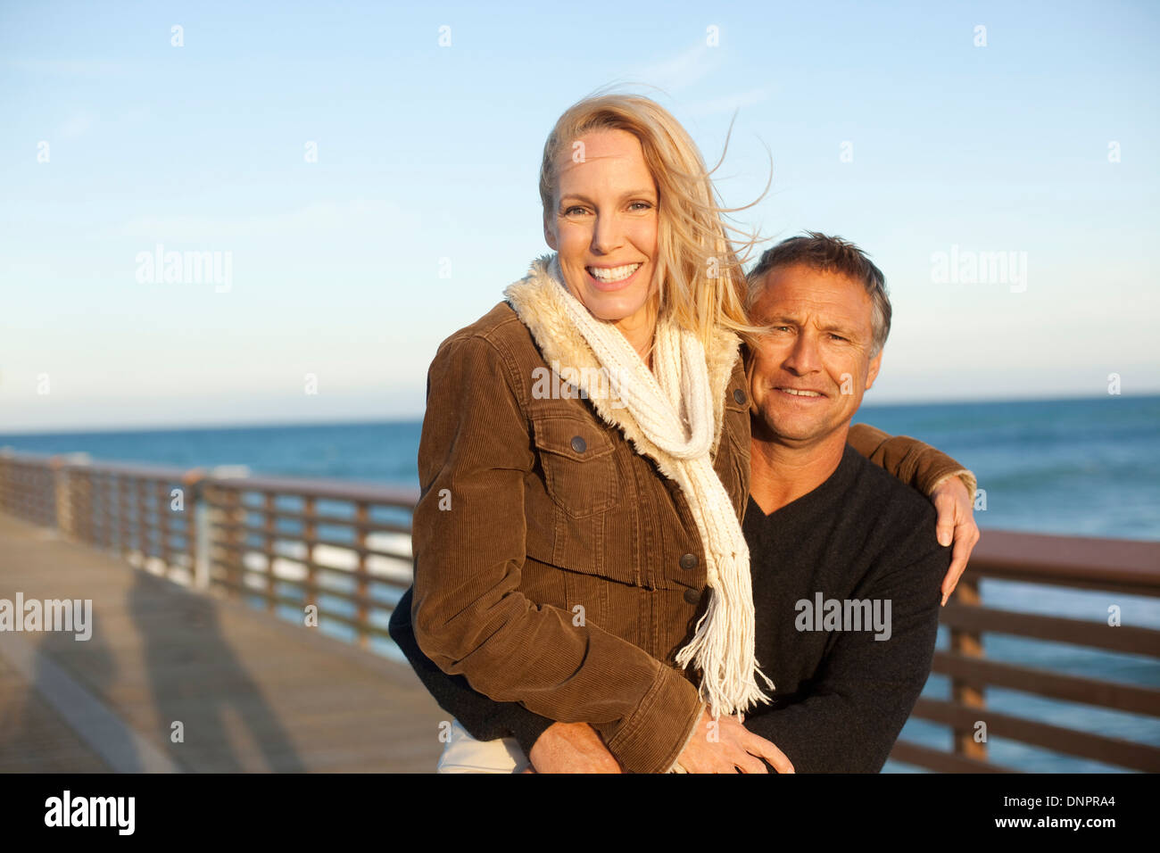 Portrait of Mature Couple Standing on Pier, Jupiter, Palm Beach County, Florida, USA Stock Photo