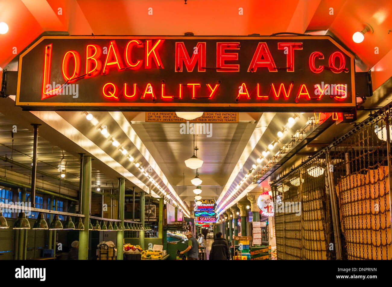 Loback Meat Company sign at Pike Place Market Seattle, Washington, USA Stock Photo