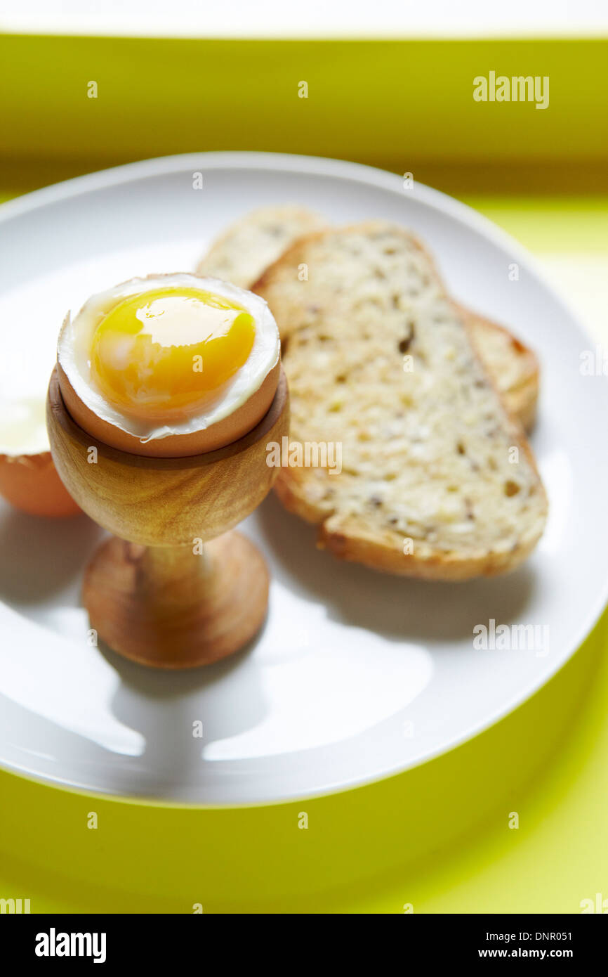 Soft Boiled Egg with Multigrain Toast, Studio Shot Stock Photo