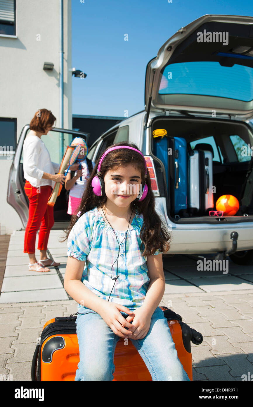 Family Loading Van with Luggage for Vacation, Mannheim, Baden-Wurttemberg, Germany Stock Photo