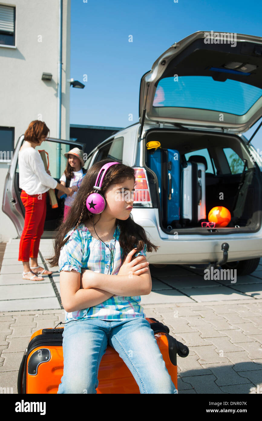 Family Loading Van with Luggage for Vacation, Mannheim, Baden-Wurttemberg, Germany Stock Photo