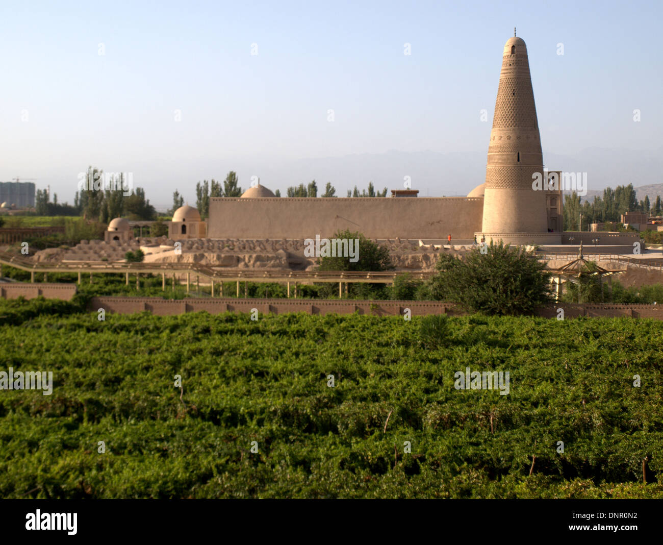 The Emin Minaret, or Imin Ta, near the Uyghur Mosque in Turpan (Turfan), Xinjiang, China. It is the tallest minaret in China, bu Stock Photo