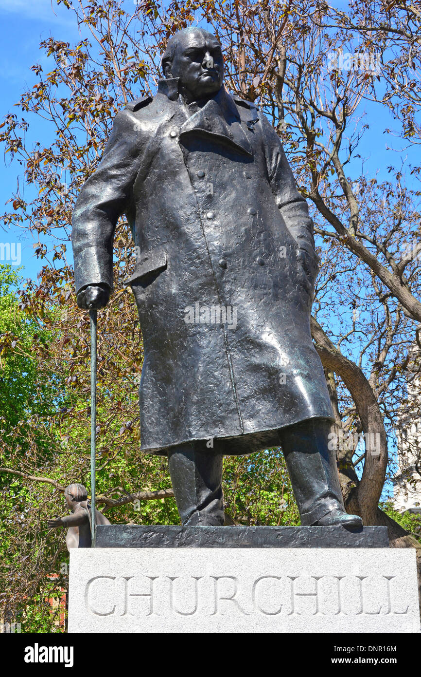 Statue of Sir Winston Churchill in Parliament Square Westminster London England UK Stock Photo