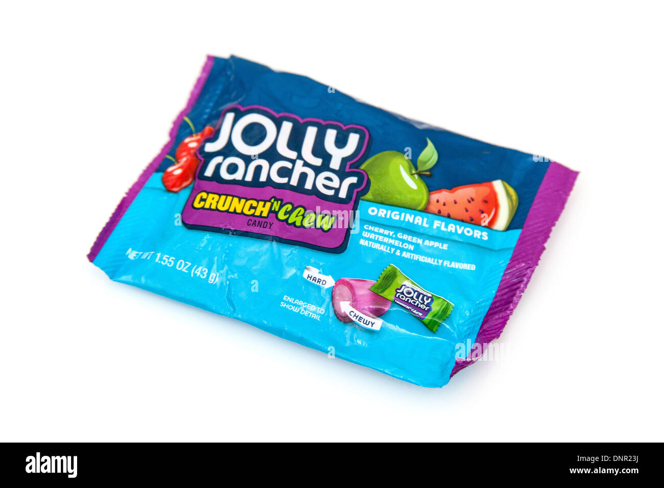 Packet of Jolly Rancher sweets or candy isolated on a white studio background. Stock Photo