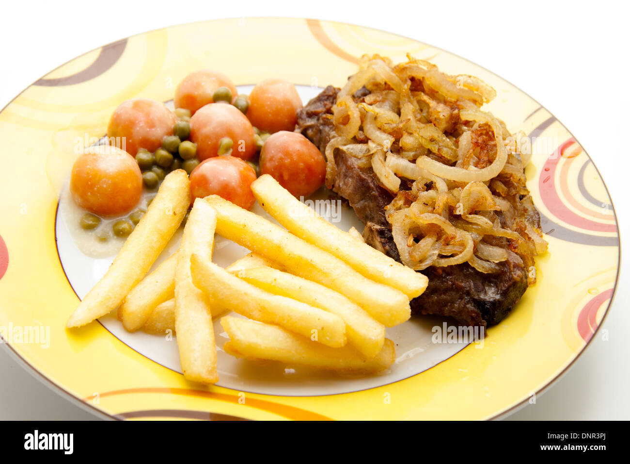 Onion with steak and chips Stock Photo Alamy