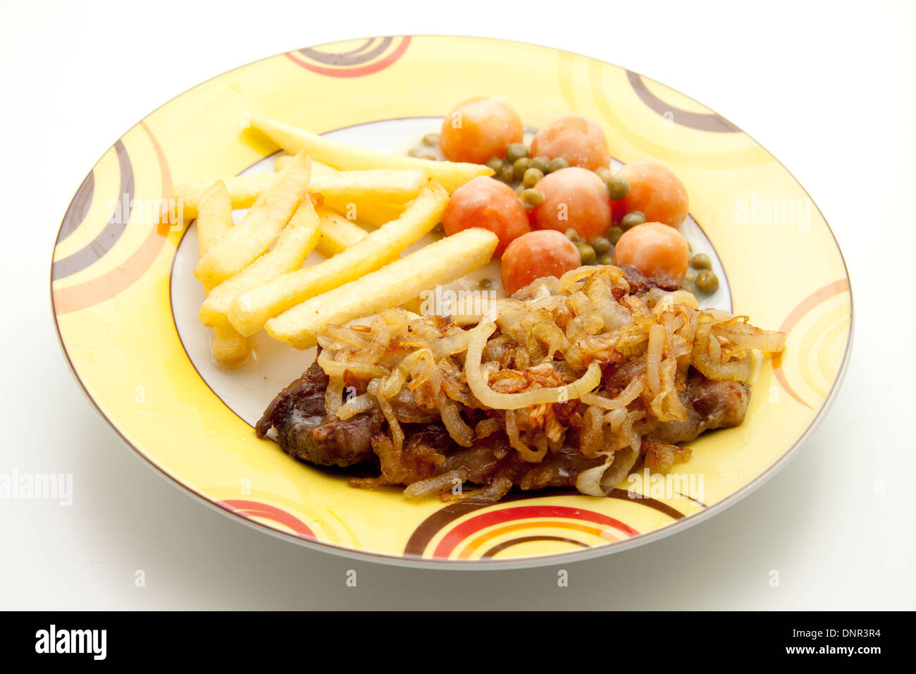 Onion with steak and chips Stock Photo Alamy