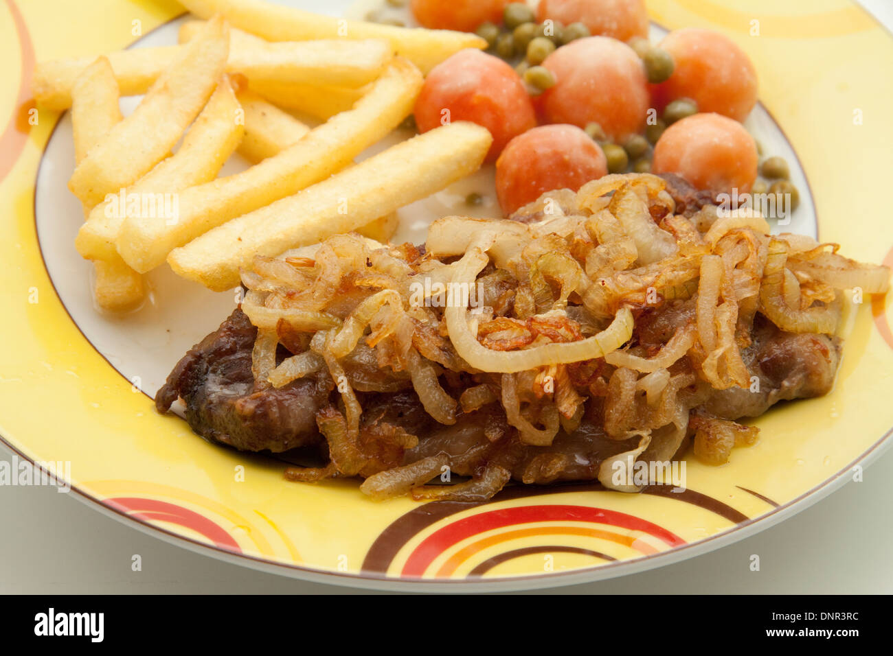 Onion with steak and chips Stock Photo Alamy